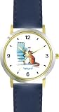 Orange & White Cat Scratching Sofa - Cat Cartoon or Comic - JP Animal - WATCHBUDDY&reg; DELUXE TWO-TONE THEME WATCH - Arabic Numbers - Blue Leather Strap-Size-Children's Size-Small ( Boy's Size & Girl's Size )