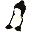 Ladies Winter Pompom Cable Knit Trooper Trapper Braid Tassel Ski Snow Hat Black