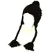 Ladies Winter Pompom Cable Knit Trooper Trapper Braid Tassel Ski Snow Hat Black