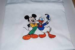 Embroidered Mickey Mouse and Donald Duck o nWhite T Adult-S
