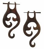 LEMBATA- Organic Hand Carved Sono Wood Earrings with Wood Post - From Indonesia - Sold as a Pair - 26mm x54mm