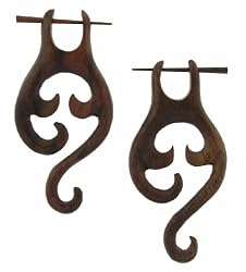 LEMBATA- Organic Hand Carved Sono Wood Earrings with Wood Post - From Indonesia - Sold as a Pair - 26mm x54mm