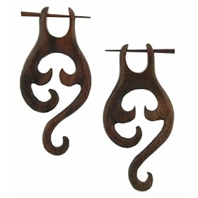 LEMBATA- Organic Hand Carved Sono Wood Earrings with Wood Post - From Indonesia - Sold as a Pair - 26mm x54mm