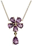14k Yellow Gold Amethyst Flower and Teardrop Pendant
