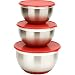 Mixing Bowls Set Of 3 w/ Red Silicone Lids In Stainless (3481) by MIU France