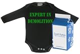 Spoilt Rotten - Expert In Demolition Long Sleeve Babygrows / Bodysuit Alternative Baby Clothes 100% Organic Sizes 0-6 months WHITE/BLACK in funky Milk Carton
