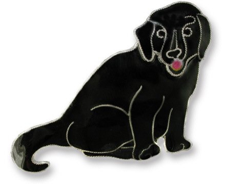Clearly Charming Black Labrador Retriever Dog Sterling Silver and Enamel Pin by Zarah