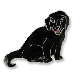 Clearly Charming Black Labrador Retriever Dog Sterling Silver and Enamel Pin by Zarah