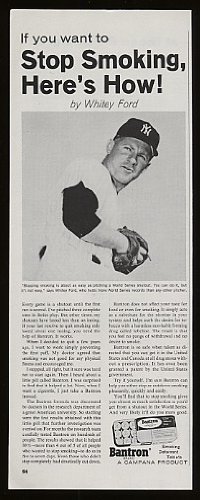 1966 Whitey Ford New York Yankees Bantron Smoking Deterrent Print Ad (8281)