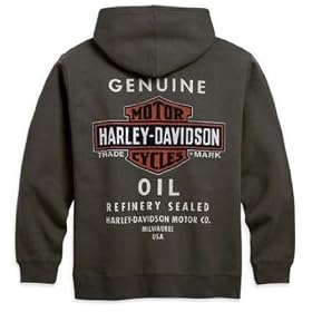 Harley-Davidson® Men's Oil Can Hooded Sweatshirt. Olive. Kangaroo-style pockets. 99131-10VM