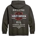 Harley-Davidson&reg; Men's Oil Can Hooded Sweatshirt. Olive. Kangaroo-style pockets. 99131-10VM