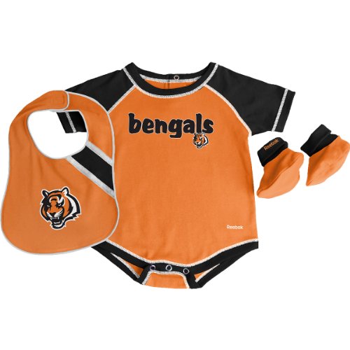 Reebok Cincinnati Bengals Newborn Creeper, Bib and Bootie Set 6-9 Months