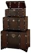 Benzara 39408 Set Of 3 Old Time Classic Leather N Wood Chest Trunk