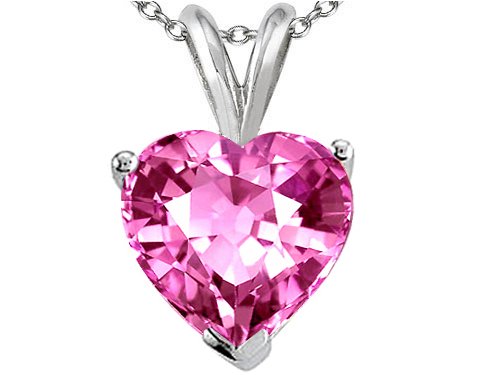 2.03 cts Genuine Lab Created Heart Pink Sapphire Pendant - 14kt White or Yellow Gold