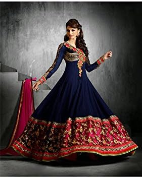 Angel Shoppe Women's Black Georgette Embroidery Salwar Dress Material