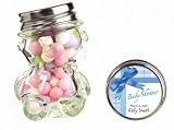 Baby Keepsake: Blue Gift Wrap Baby Shower Design Personalized Teddy Bear Glass Candy (Set of 24)