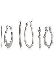 Silver-Tone Tailored Pave Trio Hoop Earrings Jewelry Set
