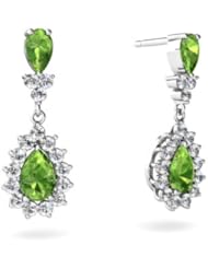 Genuine Peridot 14kt White Gold Dangle Drop Earrings