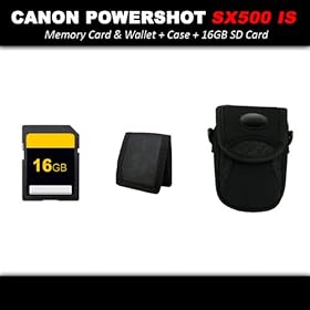 Camera Case and 16GB SD Memory Card Accessory Kit for Canon Powershot SX500 IS Digital Camera + Bonus Memory Card Wallet