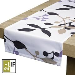 Tischl�ufer Toffee weiss mit Blumen