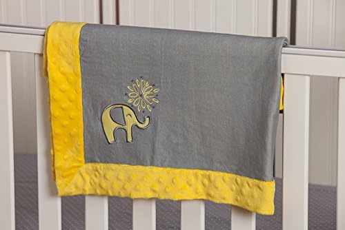 Yellow and Grey Elephant Embroidered Minky Dot Blanket