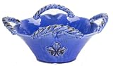 Napa Home & Garden Decorative 13-Inch Ceramic Fleur de Lis Low Bowl with Four Twisted Handles, Blue