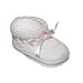 Tic Tac Toe Crochet Bootie with Ribbon Trim - White/Pink, 0-6 Months