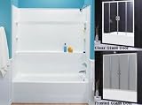 Bathroom Kit: Bathtub, Shower Walls and Tub Door. 60W x 30D x 75H. Brushed Nickel Finish Tub Door with Frosted Glass