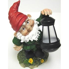 Garden Gnome Holding Lantern Solar Patio Light Accent by