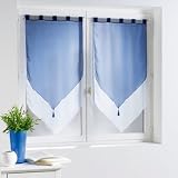 Paire de voilage (H90 cm) bicolore Blanc et Indigo