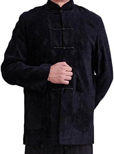 Men's long sleeved autumn Chinese button size embroidery Grandpa. black XXXL
