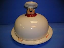 FAT BISTRO CHEF 3-D Ceramic Butter/ w/ Cover * NEW