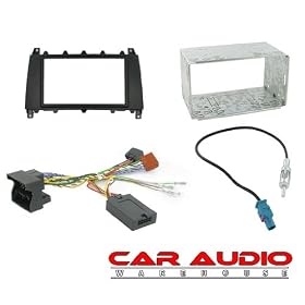 T1-Audio T1-CTKMB01 Mercedes C Class W203 2004 - 2007 Complete Car Stereo Double Din Facia Fitting Kit, CT23MB03, CTSMC001, CT27AA17, Black Double Din Facia Panel, Steering Stalk Lead and Aerial Adapter.