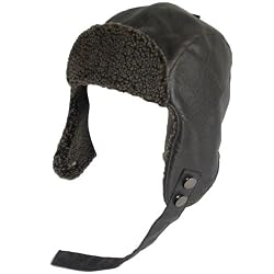 New Faux Leather Fur Trapper Trooper Hat Brown - Medium / Large