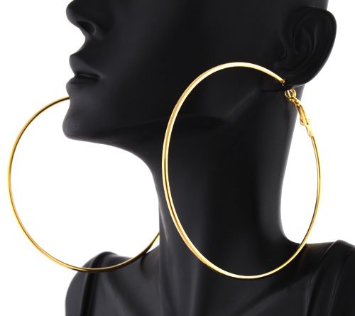 2 Pairs of Ladies Gold 3 Inch Hoop Earrings