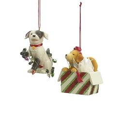 Santa Helper Dog Ornaments Set of 2
