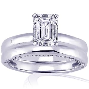 1.25 Ct Emerald Cut Diamond Wedding Rings Set Pave VS1