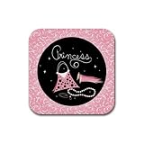 Rubber Square Coaster 4 Pack of Princess Accessories (Purse, Gloves, Pearl Necklace, Beautiful, Cartoon, Disney, Barbie, Fairy, Island, Magical, Belle, Cinderella, Costume, Doll, Wedding)