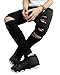 OLRIK Mens Hipster Hip hop Slim Fit Zipper Ripped Black Skinny Casual Pants