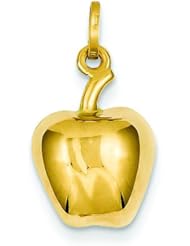 14K Yellow Gold Puffed Apple Charm Fruit Pendant