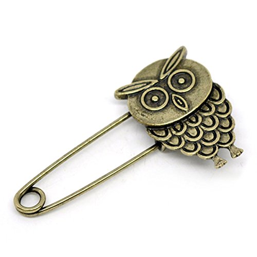 Housweety 10 Bronze Tone Owl Safety Pins Brooches 5.3x3.2cm