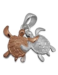 925 Silver Two Tone Rose Turtle Pals Pendant Hawaiian Silver Jewelry