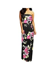 Strapless Summer Lace Polyester Elasticized   Waistline Full Length Bandeau Neck Floral Print Evening Dress/Maxi Dress 