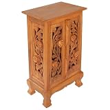 Handmade Asian Furniture - 32" Vintage Roses Storage Cabinet / End Table - Natural Finish