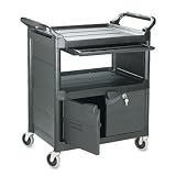 (Price/EA)Utility Cart, Locking Doors, 2 Shelves, 200lb Cap, 33-5/8 x 18-5/8 x 37-3/4, BLK