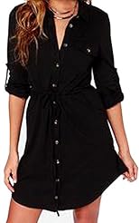 Cotton/Polyester Elbow Length Sleeves  Shirt Club Dress 