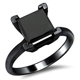 1.85ct Black Princess Cut Diamond Solitaire Engagement Ring 14k Black Gold