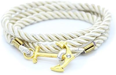 Hallery Alloy Diamond DIY Twining Weave Gilded Anchors Leather Bracelets(No.27)