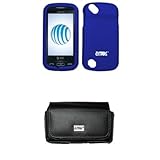EMPIRE Black Leather Case Pouch with Belt Clip and Belt Loops + Blue Rubberized Snap-On Cover Case for AT&T Pantech Laser P9050