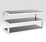 NorStone - Esse - Meuble TV contemporain et original - 3 tablettes - Finition Blanc laqu&eacute; et Verre tremp&eacute; Noir
